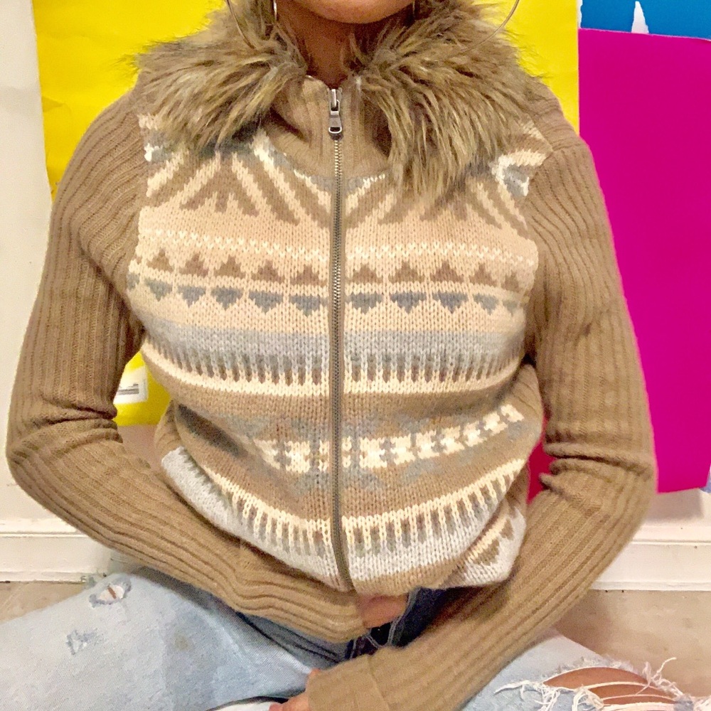 RALPH LAUREN Knitted Sweater w/ Removable Fur